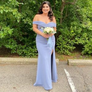 Off Shoulder Pale Blue Evening Dress